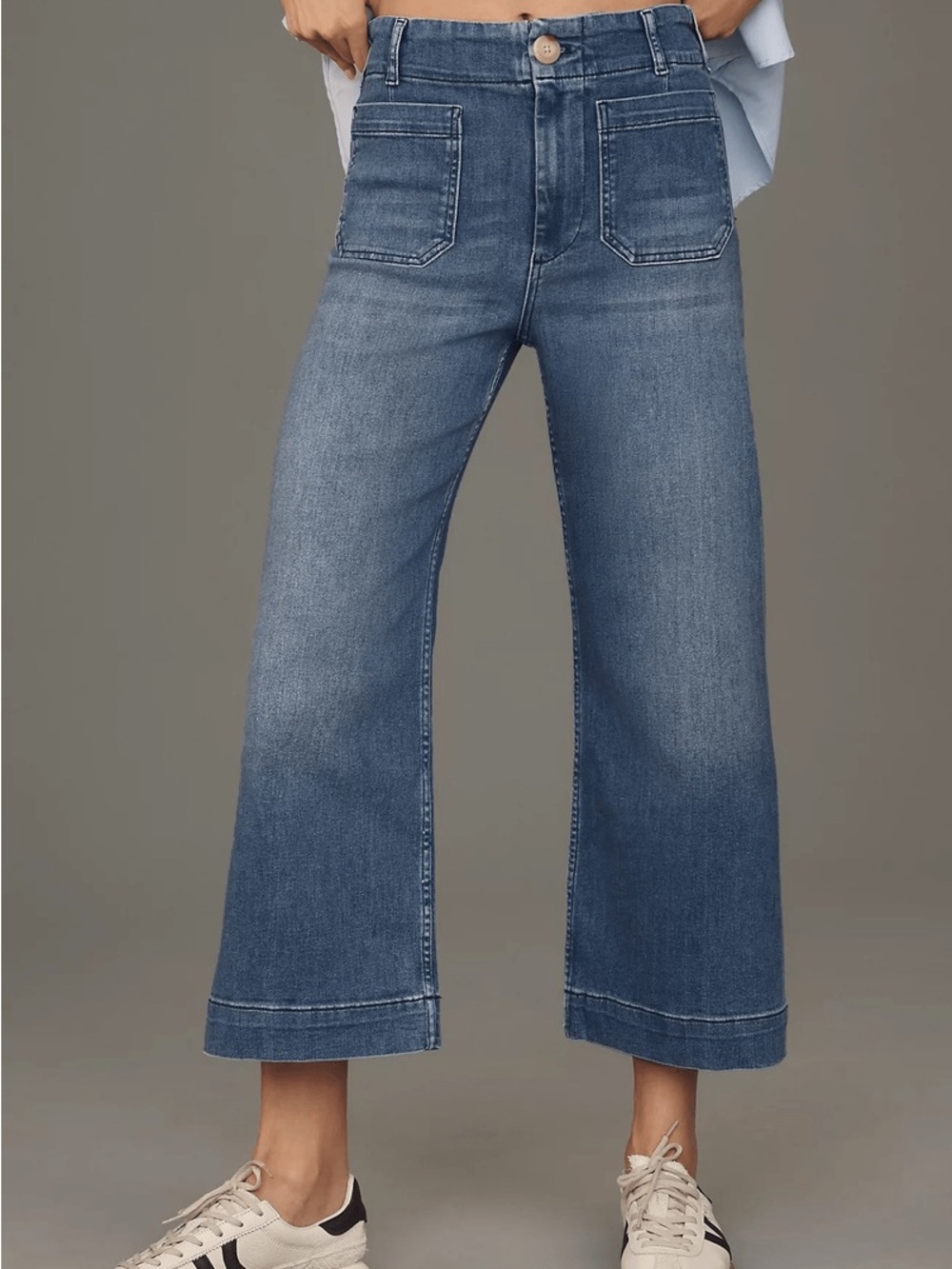 Maeve The Colette Cropped Wide Leg Jeans Size 28 Blue High Rise Patch Pocket